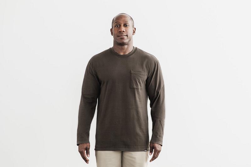 Coffee Nobull Heavyweight Pocket Tee Men's Long Sleeve | CA Y1578X